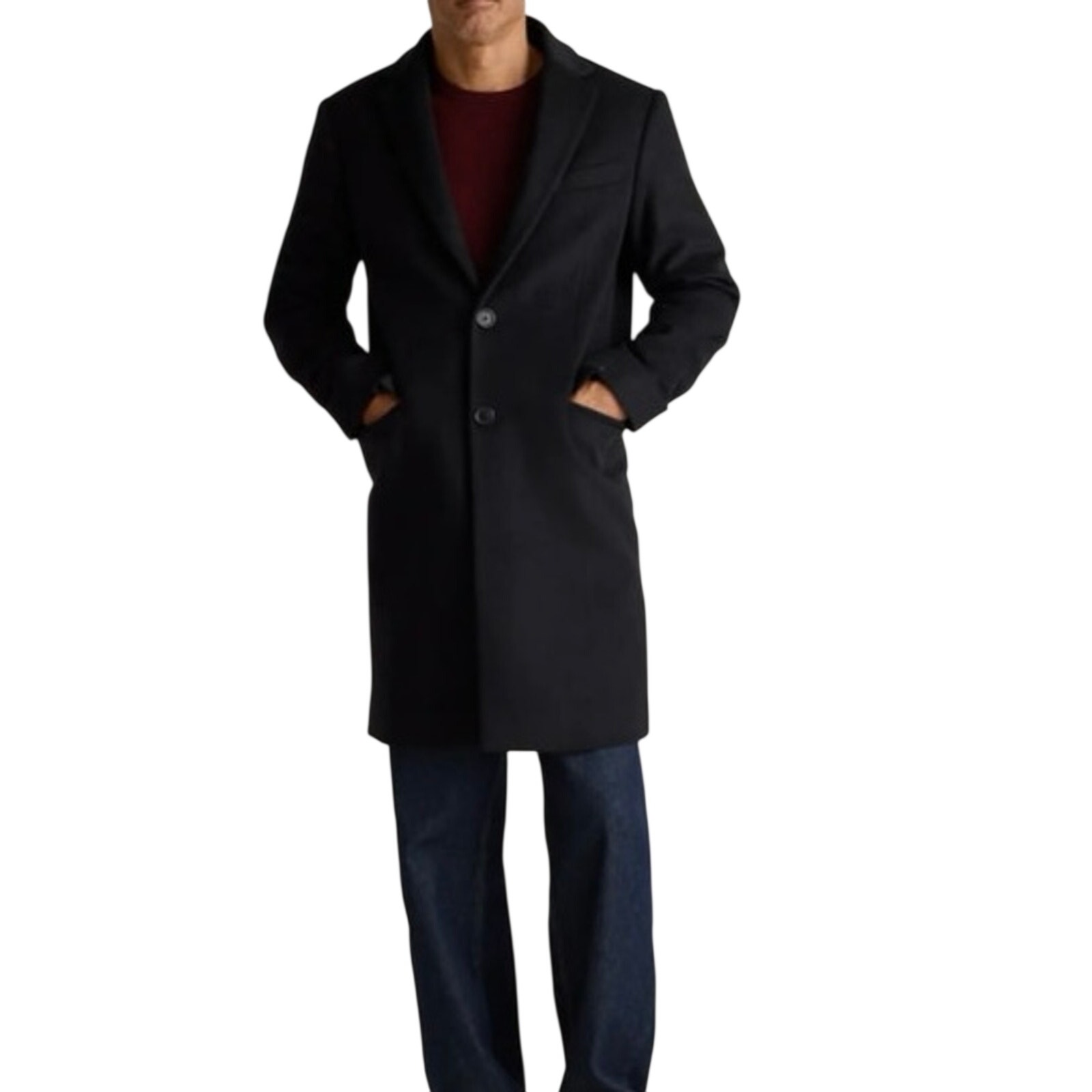 New Quince Menâs Black Italian Wool Overcoat Medium Western Old Money Retro $200
